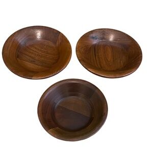 Set Of‎ 4  Mid Century Modern Vermillion Real Walnut Wooden Salad Bowls 6''